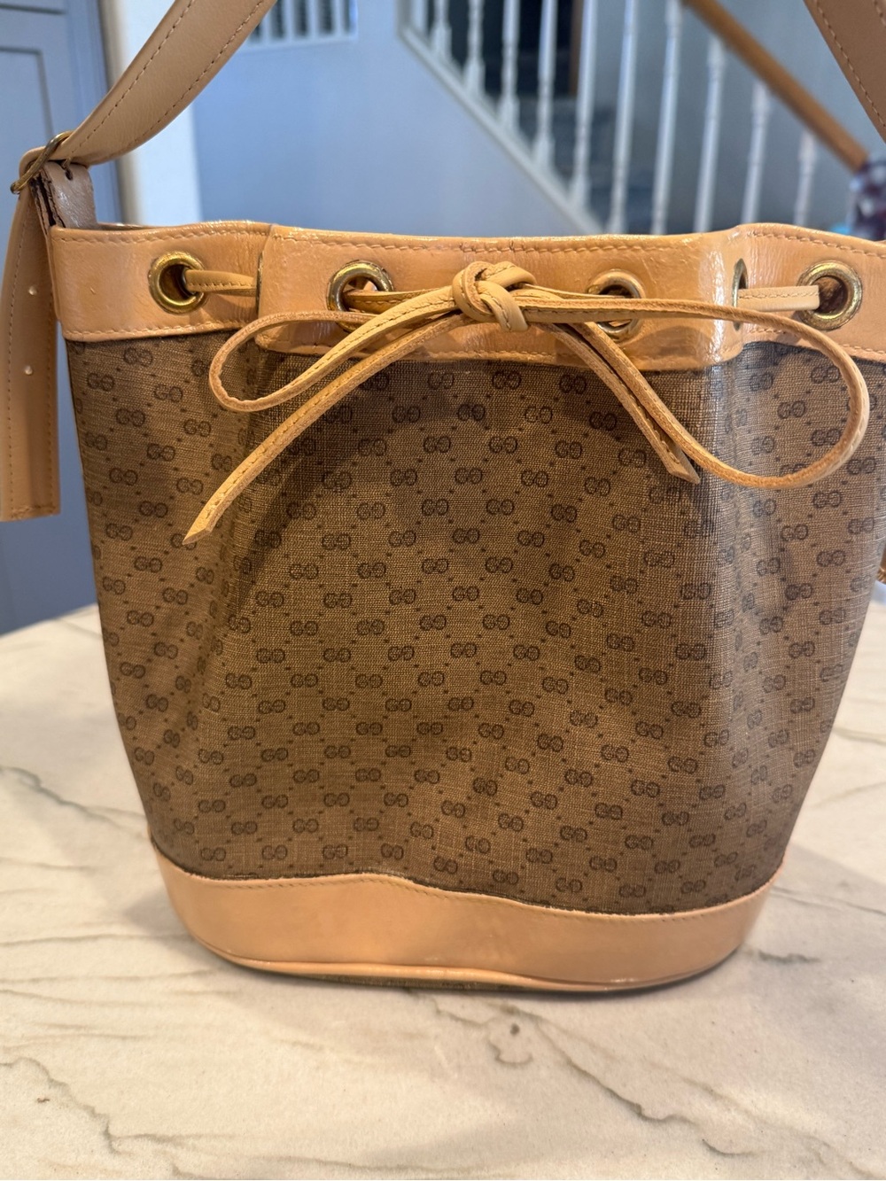 Vintage Gucci Micro GG Monogram Bucket Bag Repainted + New Strap & Drawstring - Picture 3 of 16